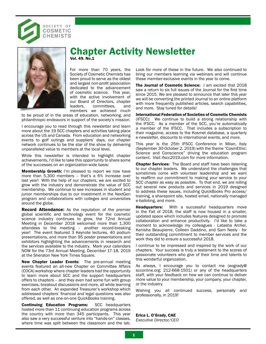 2018 SCC Chapter Activity Newsletter page 1